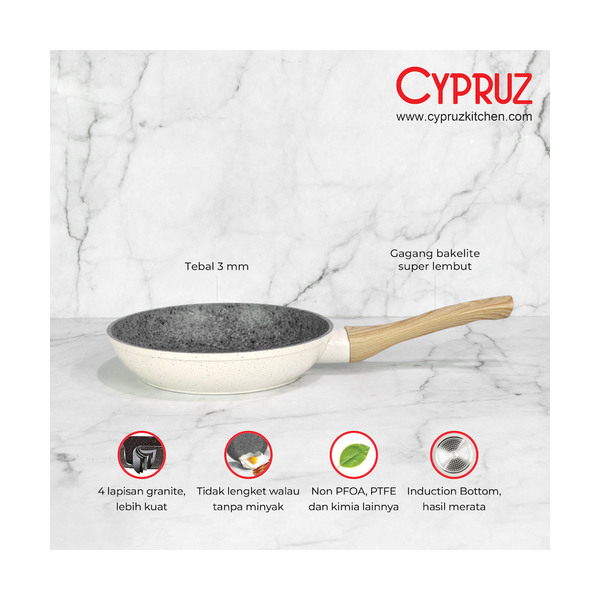 Cypruz White Marble Series Gagang Coklat Kayu Fry Pan 20 Cm 6X1