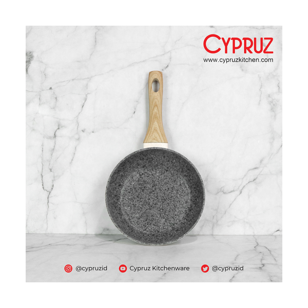 Cypruz White Marble Series Gagang Coklat Kayu Fry Pan Cm X